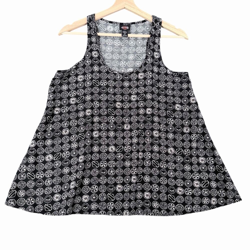 Harley Davidson Tori Richard Womens Black Hawaii Print Tank Top Sz M Made USA